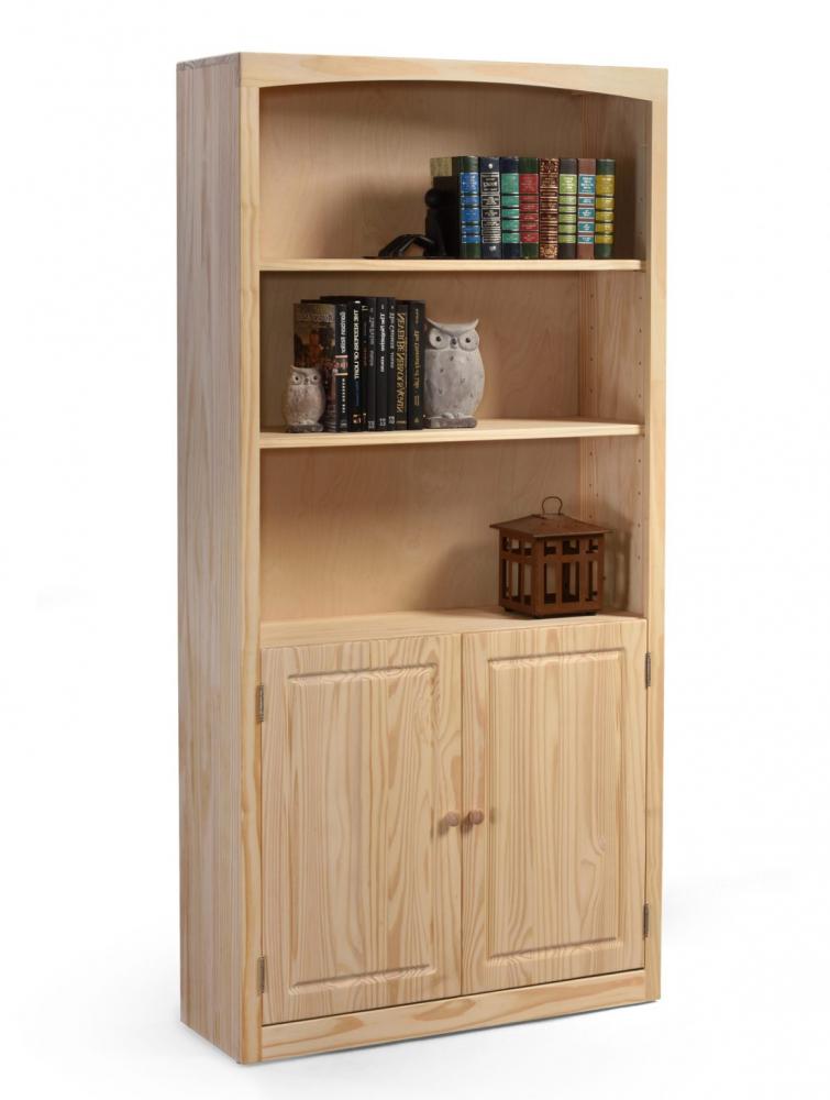 Pine 36 Inch Bookcase With Doors, Unfinished Wood Bookcase With Doors